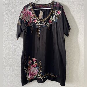 Johnny Was Black Tunic with Multicolor Embroidery